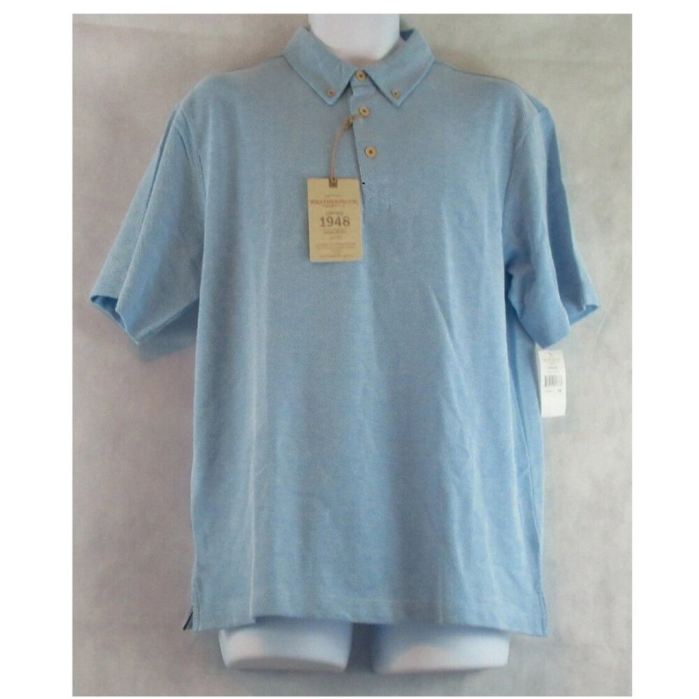 Weatherproof Vintage Men's Textured Pullover Dobby Polo Shirt, Norse Light Blue